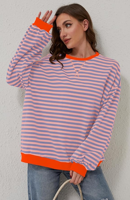 Olivia Gestreepte Oversized Trui | Damestrui met kleurrijke strepen en relaxte pasvorm