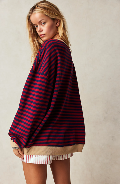 Olivia Gestreepte Oversized Trui | Damestrui met kleurrijke strepen en relaxte pasvorm