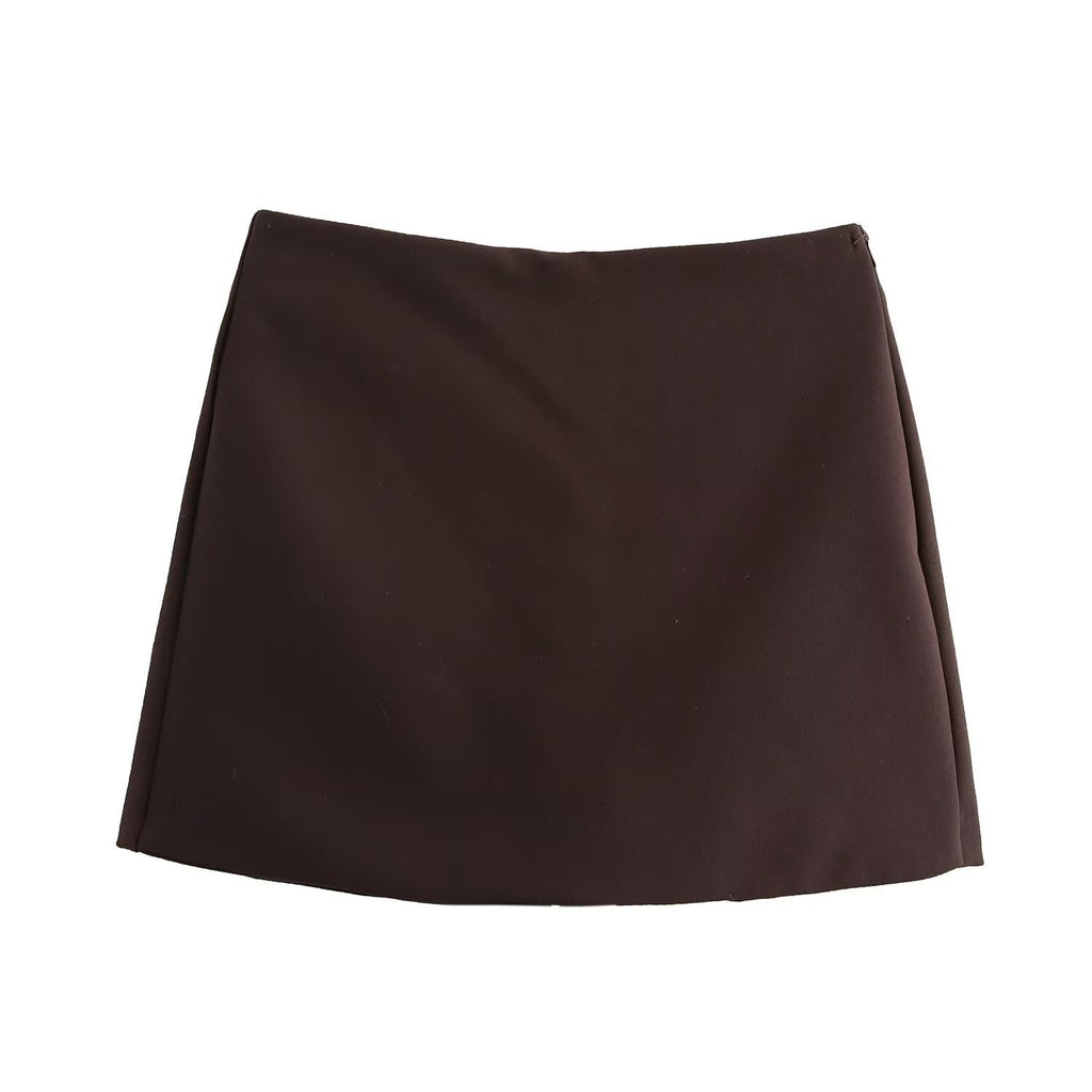 Skort dames | High-waisted rok-broek in Burgundy of Mocha met luxe glans