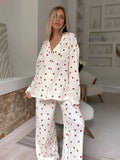 Pyjamaset dames katoen | Comfortabele pyjama met hartjesprint en ademende stof