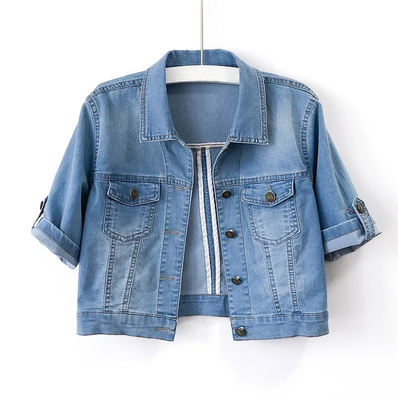 Colette | Dames Denim Jack – Kort Model, Korte Mouwen, Relaxte Fit