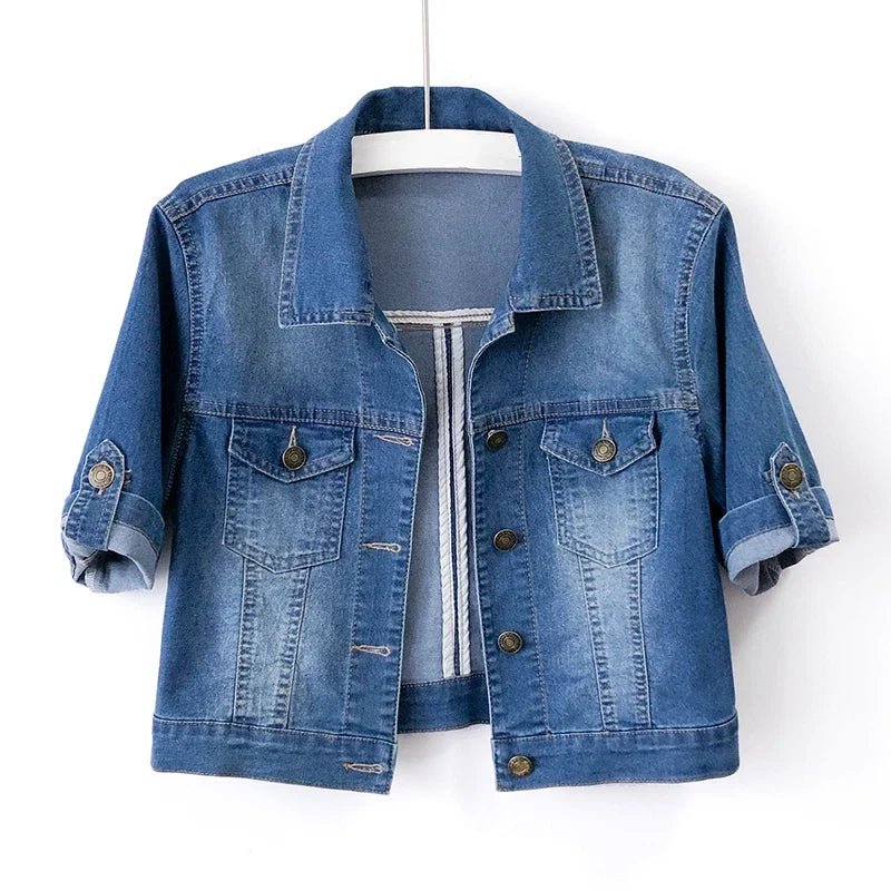 Colette | Dames Denim Jack – Kort Model, Korte Mouwen, Relaxte Fit