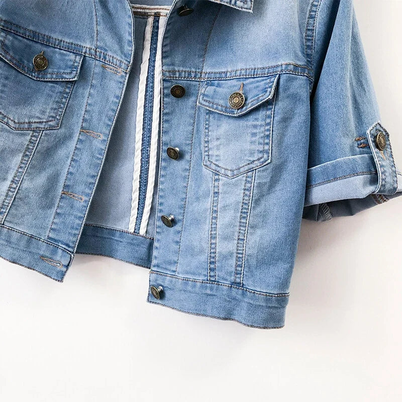 Colette | Dames Denim Jack – Kort Model, Korte Mouwen, Relaxte Fit