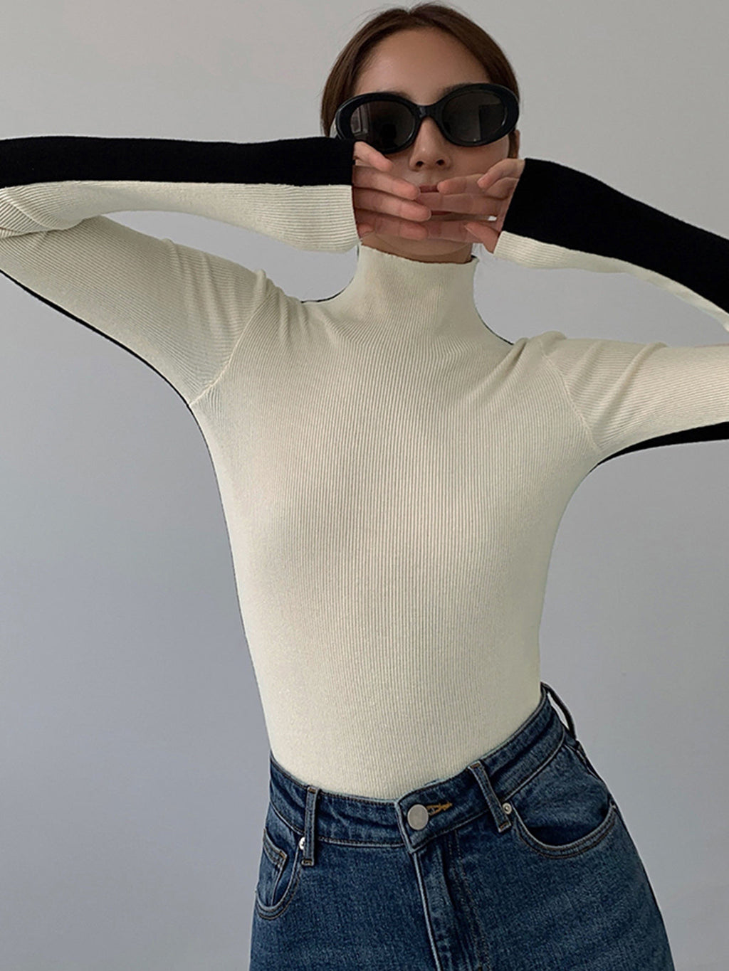 Sienna Gebreide Top | Dames tweekleurige dubbelzijdige top met lange mouwen
