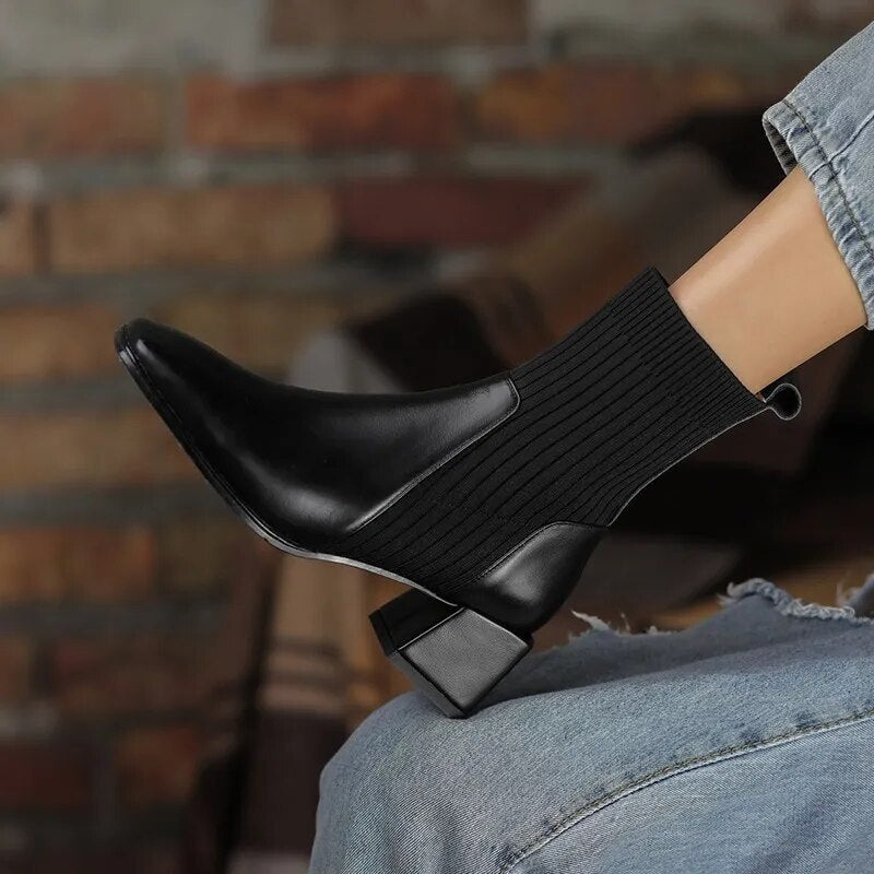 Skylar chelsea laarzen dames | Vegan leren laarzen met hak en gestreept design