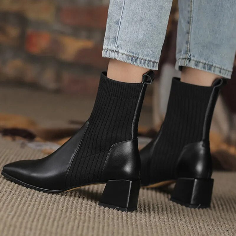 Skylar chelsea laarzen dames | Vegan leren laarzen met hak en gestreept design