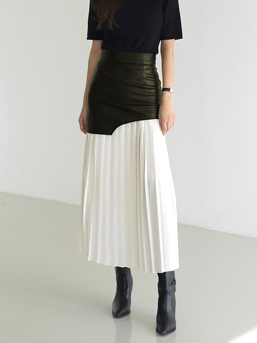 Stella - Asymmetrische patchwork chiffon geplooide midi-rok
