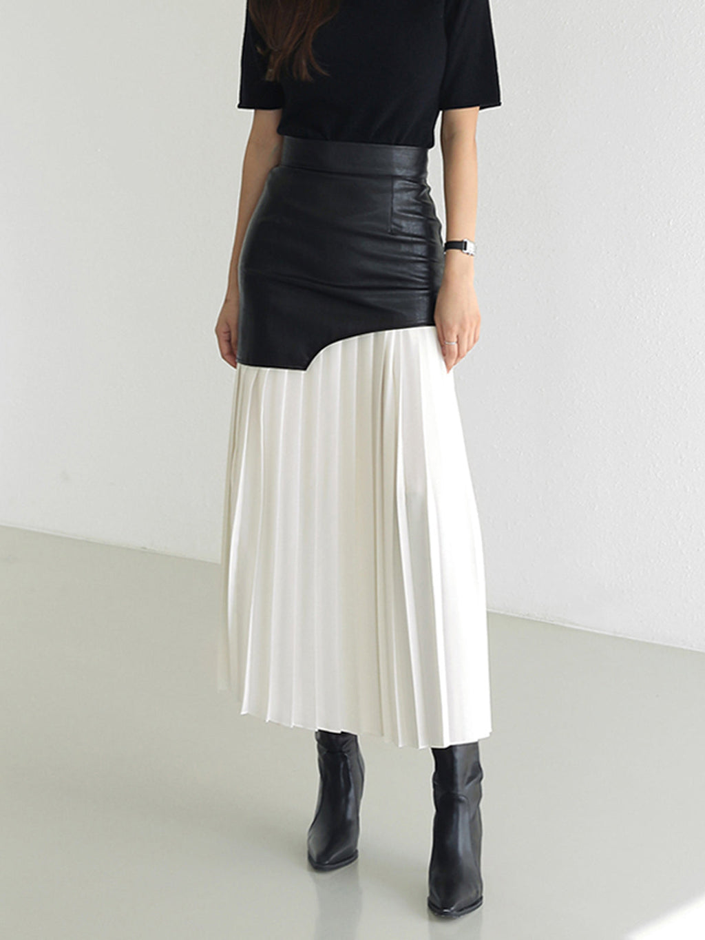 Stella - Asymmetrische patchwork chiffon geplooide midi-rok
