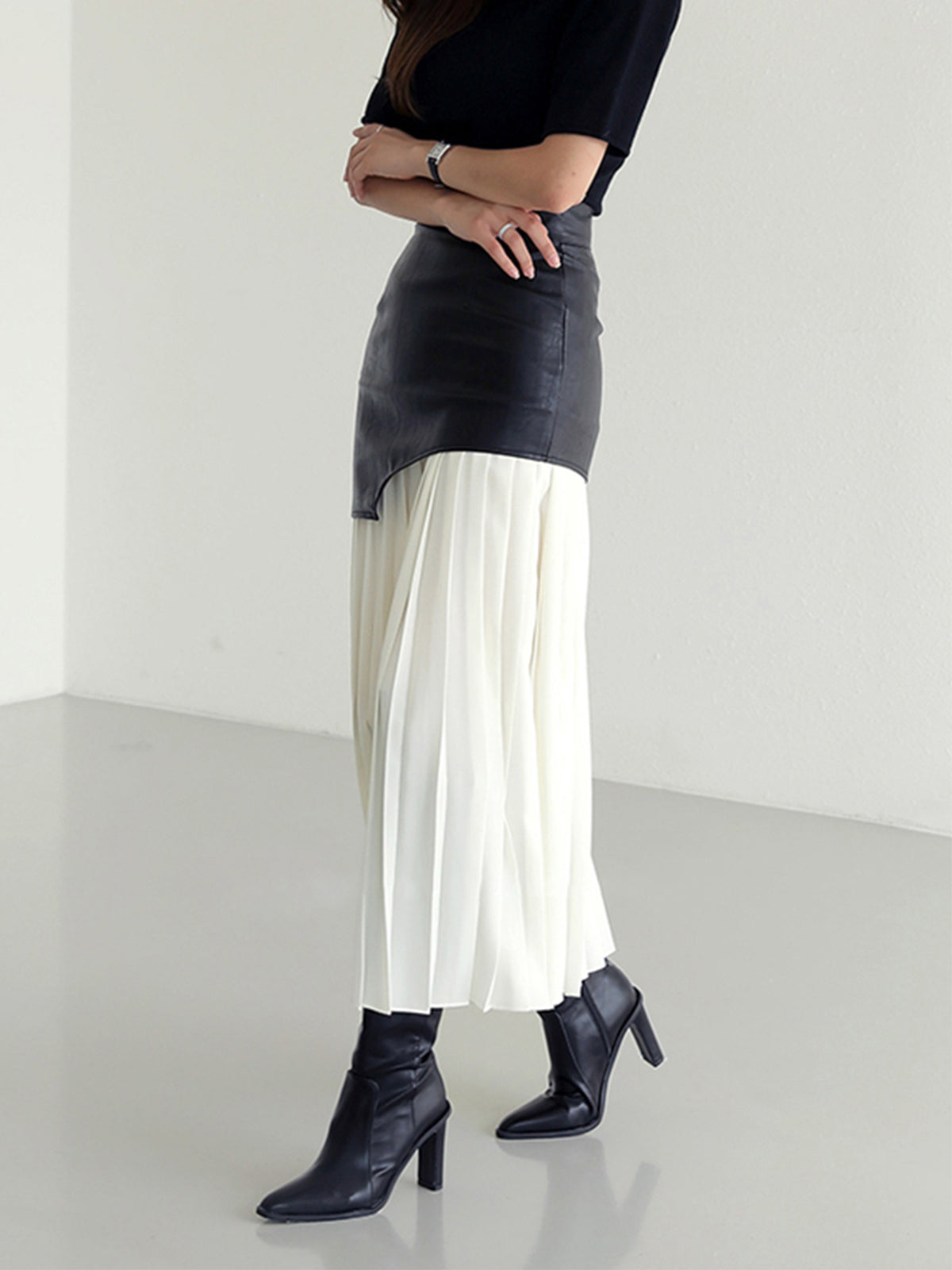 Stella - Asymmetrische patchwork chiffon geplooide midi-rok
