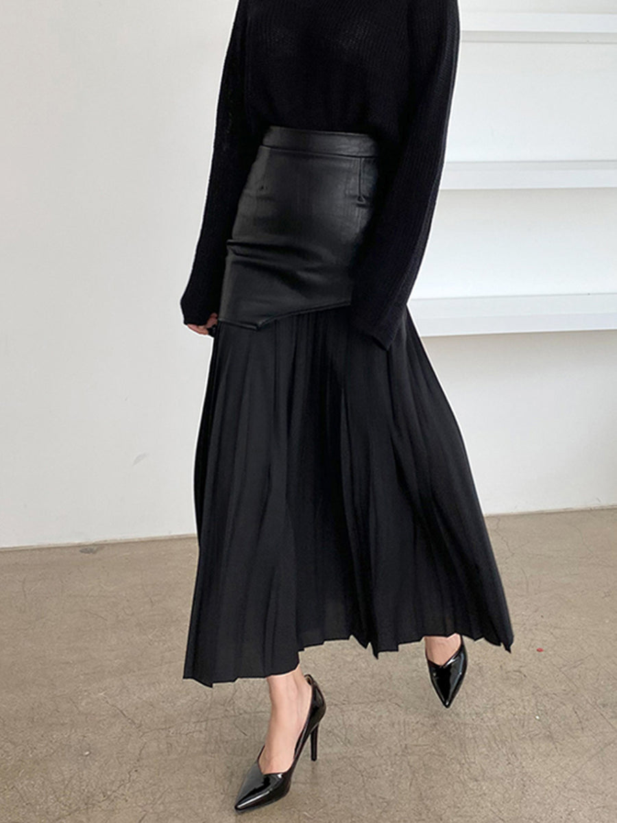 Stella - Asymmetrische patchwork chiffon geplooide midi-rok