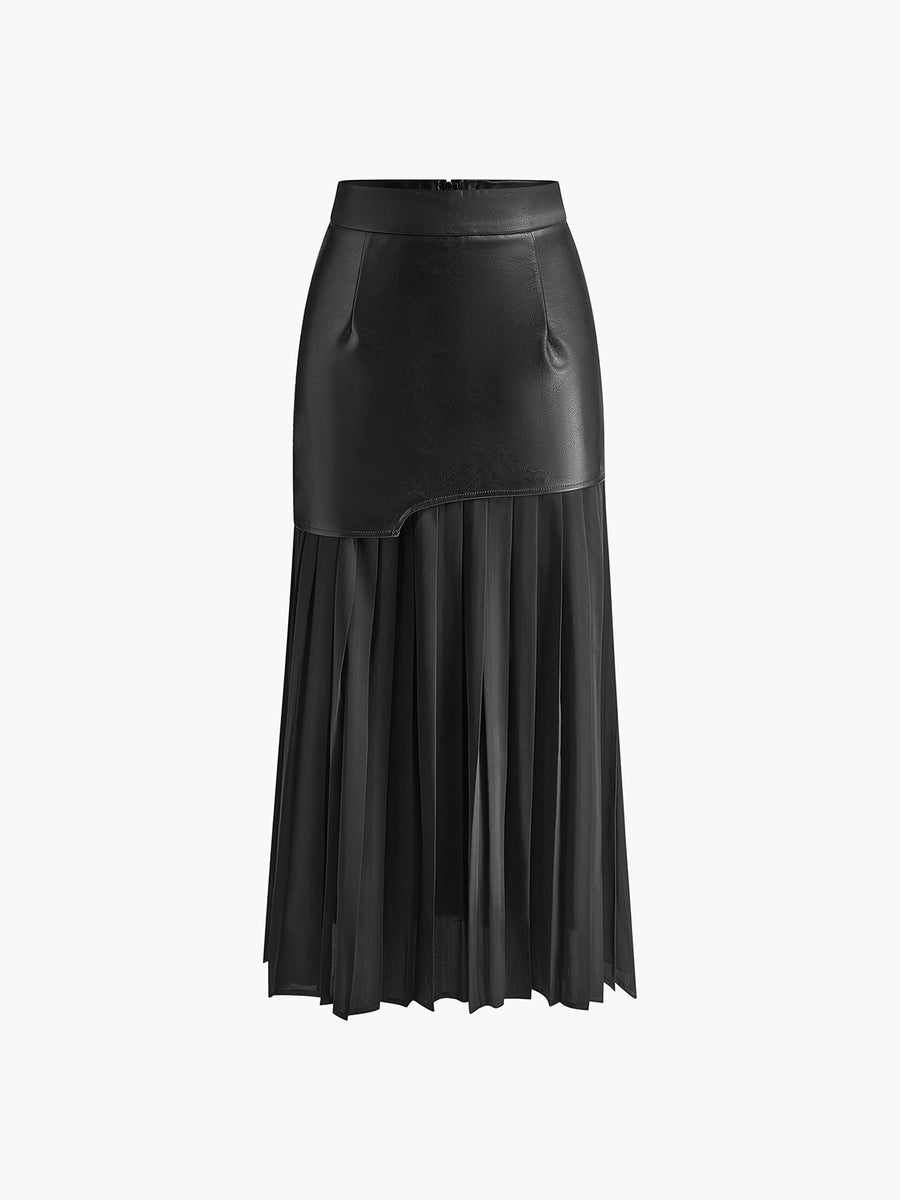 Stella - Asymmetrische patchwork chiffon geplooide midi-rok