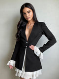 Viviane Blazerjurk | Dames korte V-hals jurk met ruffles en contrastbies