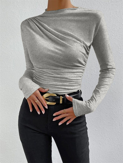 Vivienne Ruching Shirt | Dames lange mouwen top met mock neck en plooidetail