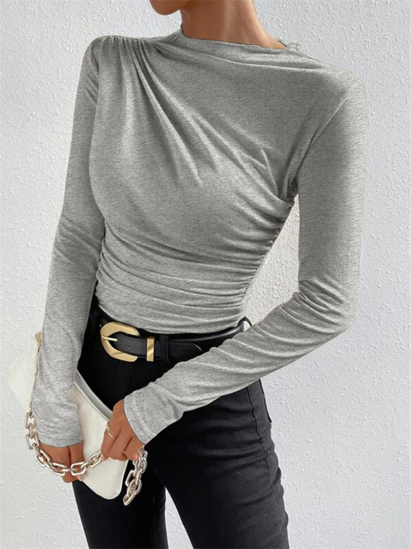 Vivienne Ruching Shirt | Dames lange mouwen top met mock neck en plooidetail