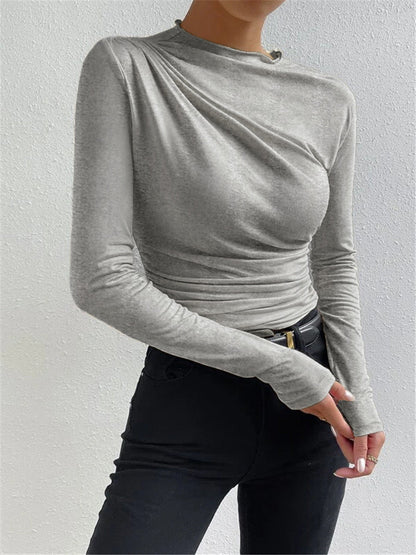 Vivienne Ruching Shirt | Dames lange mouwen top met mock neck en plooidetail