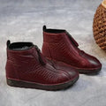 Women's Fleece-Lined Zip-Up Slip-Resistant Leather Ankle Boots - Red
