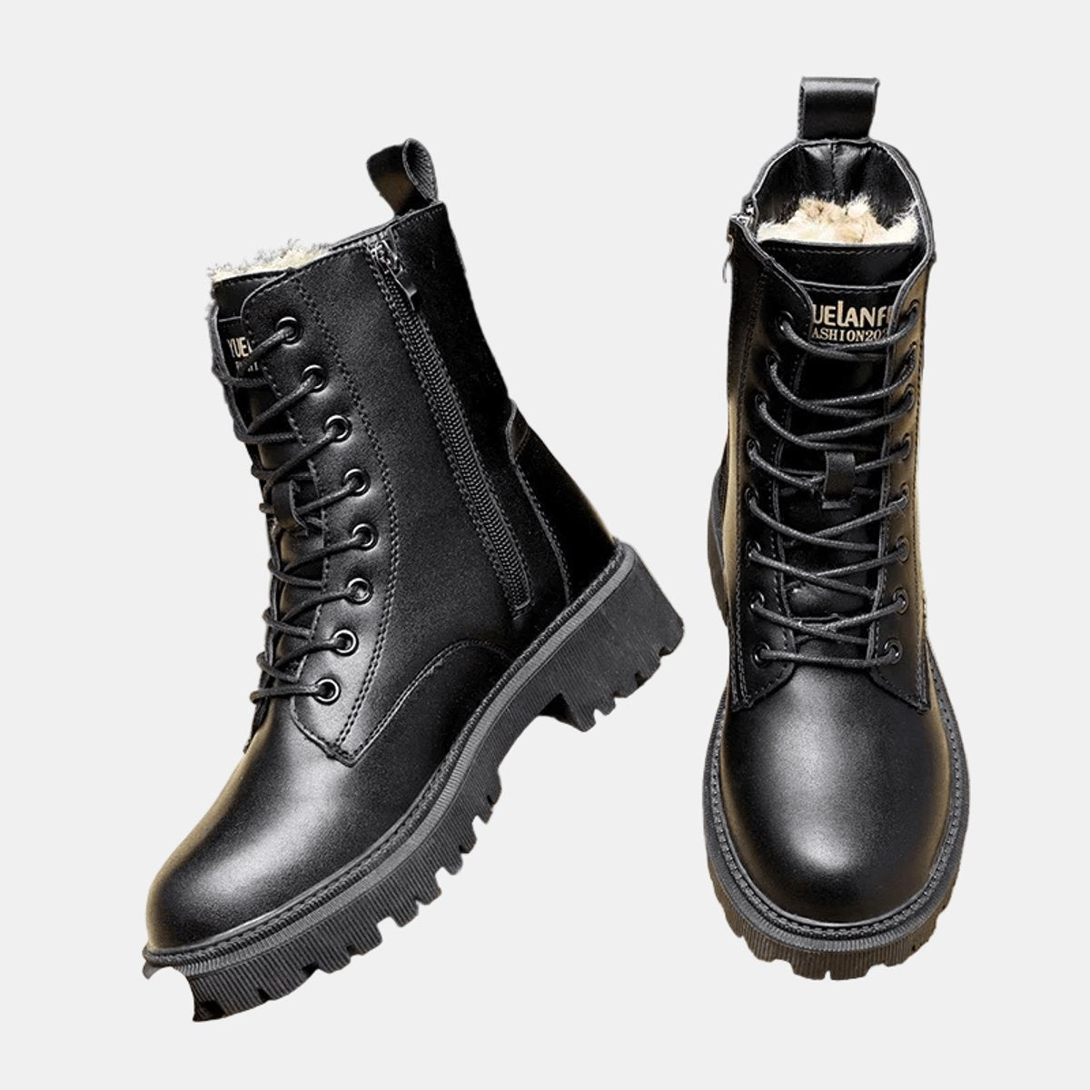 Women's Fur-Lined Lace-Up Leather Ankle Boots