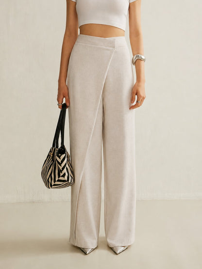 Dames High-Waisted Broek – Asymmetrisch, Brede Pijpen, Geschikt voor Casual en Werk