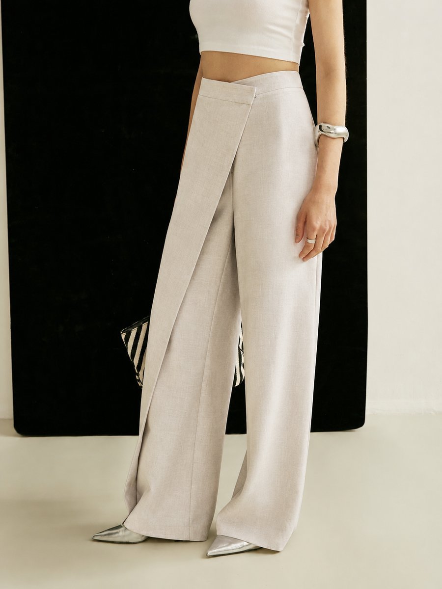 Dames High-Waisted Broek – Asymmetrisch, Brede Pijpen, Geschikt voor Casual en Werk