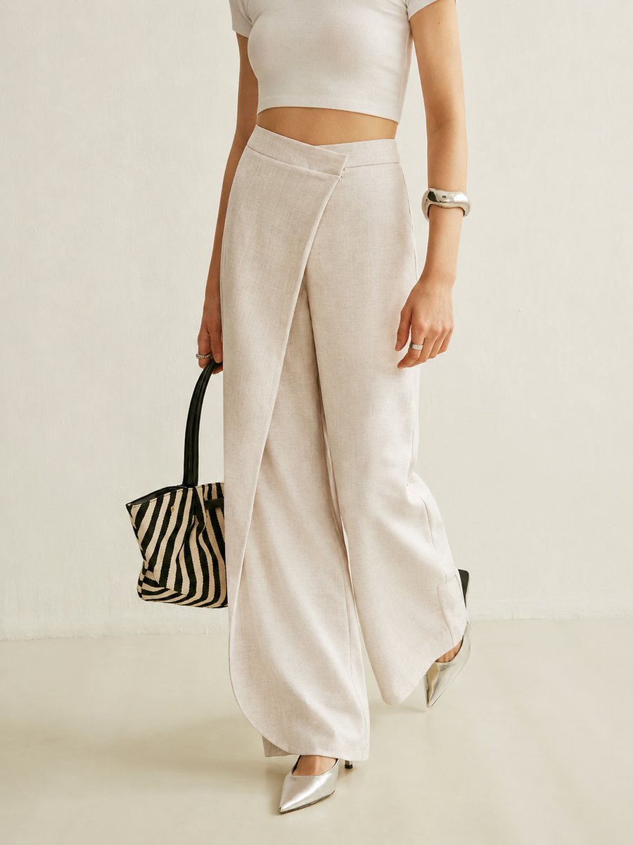 Dames High-Waisted Broek – Asymmetrisch, Brede Pijpen, Geschikt voor Casual en Werk