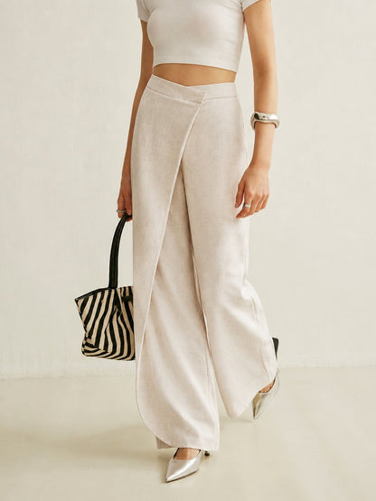 Dames High-Waisted Broek – Asymmetrisch, Brede Pijpen, Geschikt voor Casual en Werk