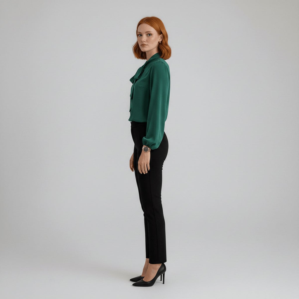 Dames Relaxed-Fit Blouse – Met Strik, Lange Mouwen, Geschikt voor Werk en Dagelijks Gebruik
