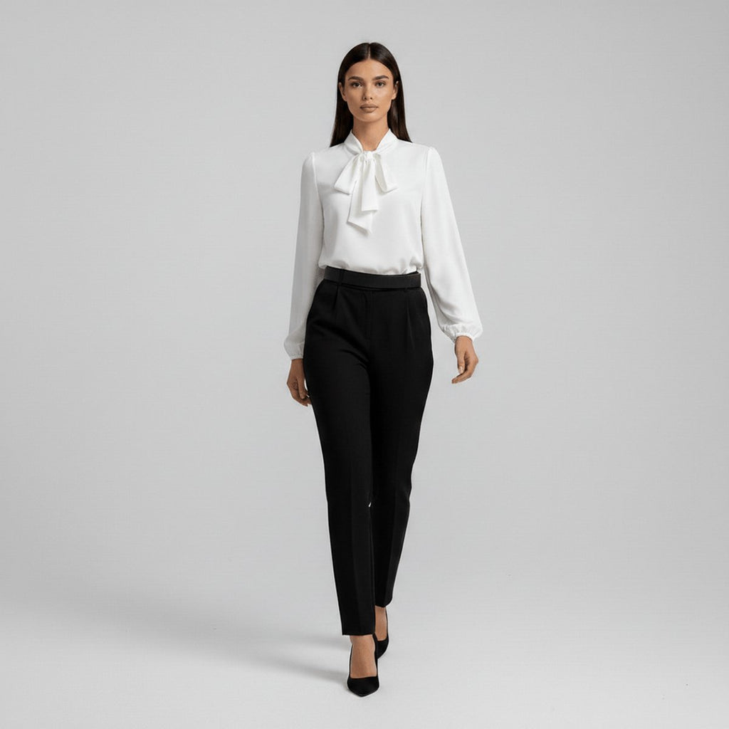 Dames Relaxed-Fit Blouse – Met Strik, Lange Mouwen, Geschikt voor Werk en Dagelijks Gebruik