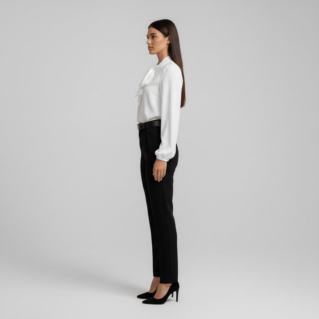 Dames Relaxed-Fit Blouse – Met Strik, Lange Mouwen, Geschikt voor Werk en Dagelijks Gebruik