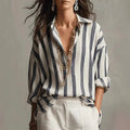 Dames Relaxed-Fit Blouse – Verticale Strepen, Geschikt voor Lente en Zomer