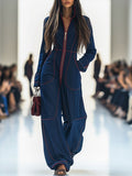 Dames Slim Fit Jumpsuit – Met Rits, Geschikt voor Casual en Werk, Lange Mouwen, Brede Pijpen