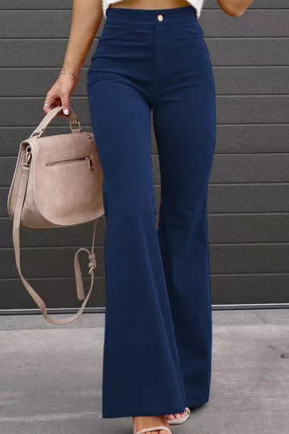 Zariam - Casual Grijze Hoge Taille Uitlopende Broek Met Verstelbare Tailleband Voor Vrouwen
