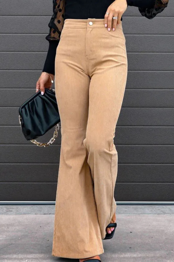Zariam - Casual Grijze Hoge Taille Uitlopende Broek Met Verstelbare Tailleband Voor Vrouwen