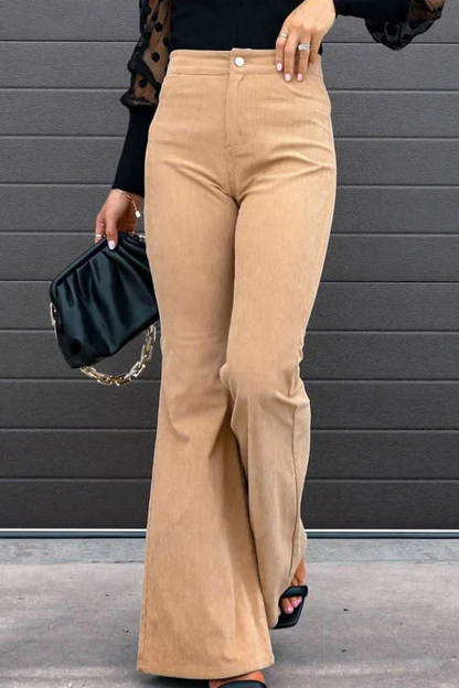 Zariam - Casual Grijze Hoge Taille Uitlopende Broek Met Verstelbare Tailleband Voor Vrouwen