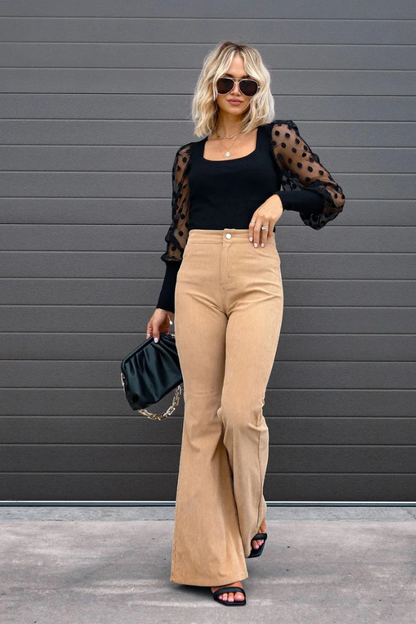 Zariam - Casual Grijze Hoge Taille Uitlopende Broek Met Verstelbare Tailleband Voor Vrouwen