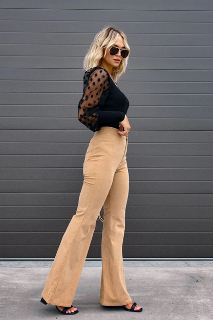 Zariam - Casual Grijze Hoge Taille Uitlopende Broek Met Verstelbare Tailleband Voor Vrouwen