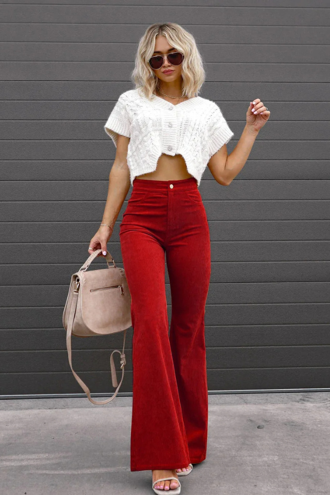 Zariam - Casual Grijze Hoge Taille Uitlopende Broek Met Verstelbare Tailleband Voor Vrouwen