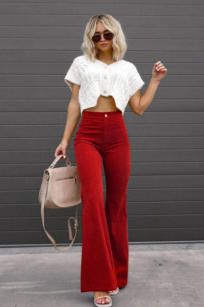 Zariam - Casual Grijze Hoge Taille Uitlopende Broek Met Verstelbare Tailleband Voor Vrouwen